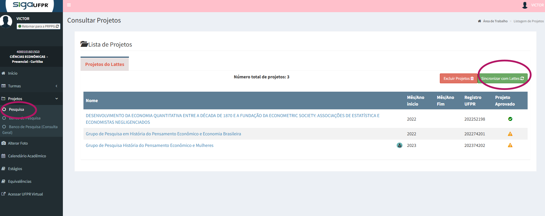 Sincronizar com Lattes