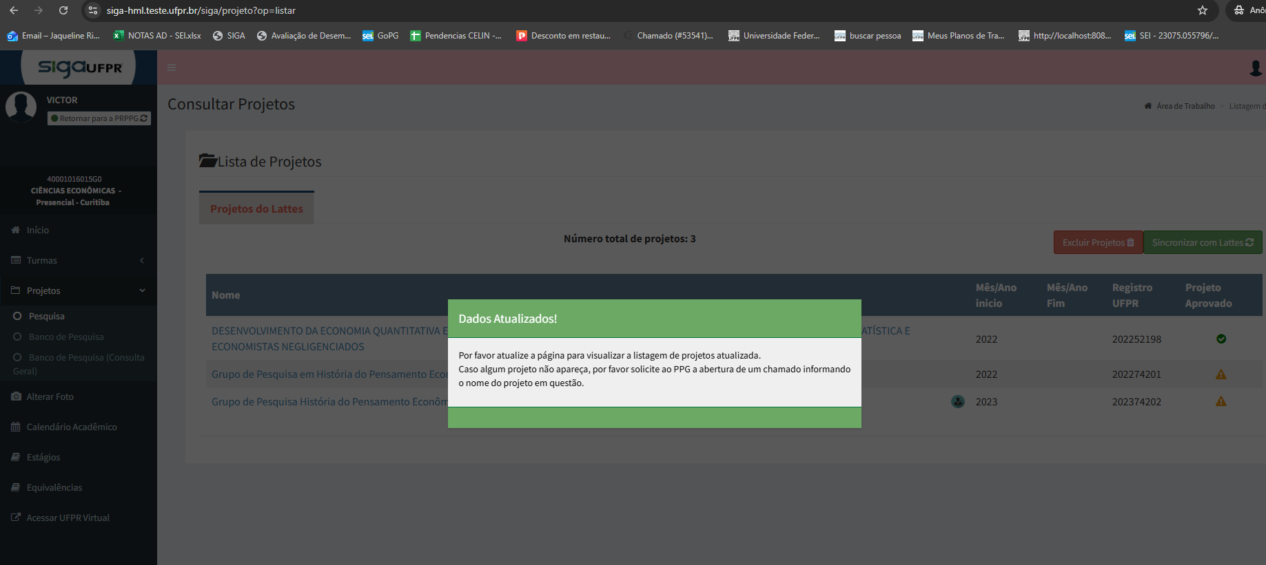 Mensagem de atualização