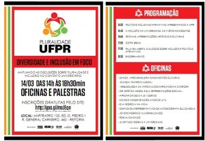 Folder do evento "Pluralidade UFPR: Diversidade e Inclusão em Foco" promovido pela PROGRAD
